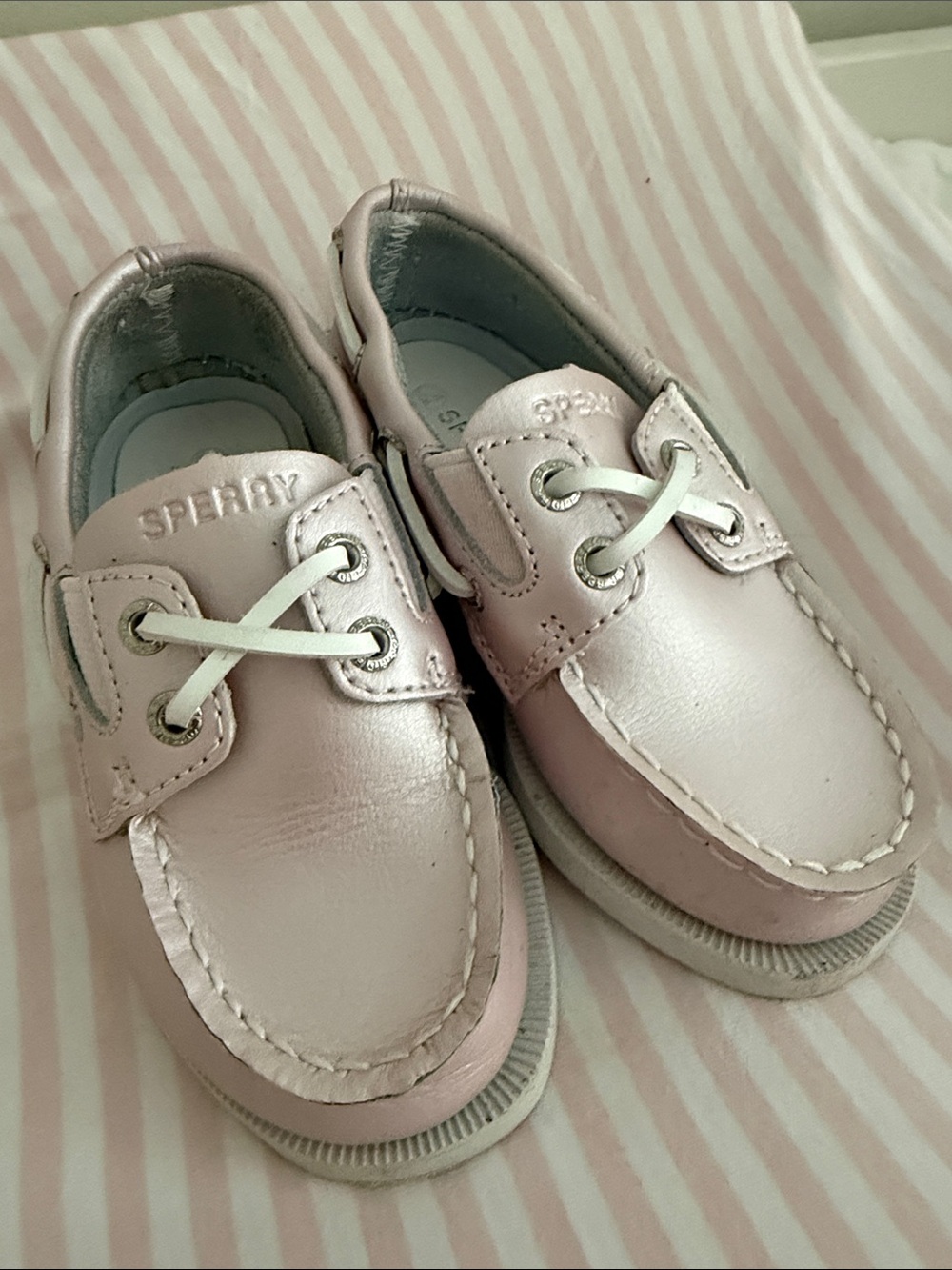 Sperry Toddler Pink Leather Boat Shoes with White Laces